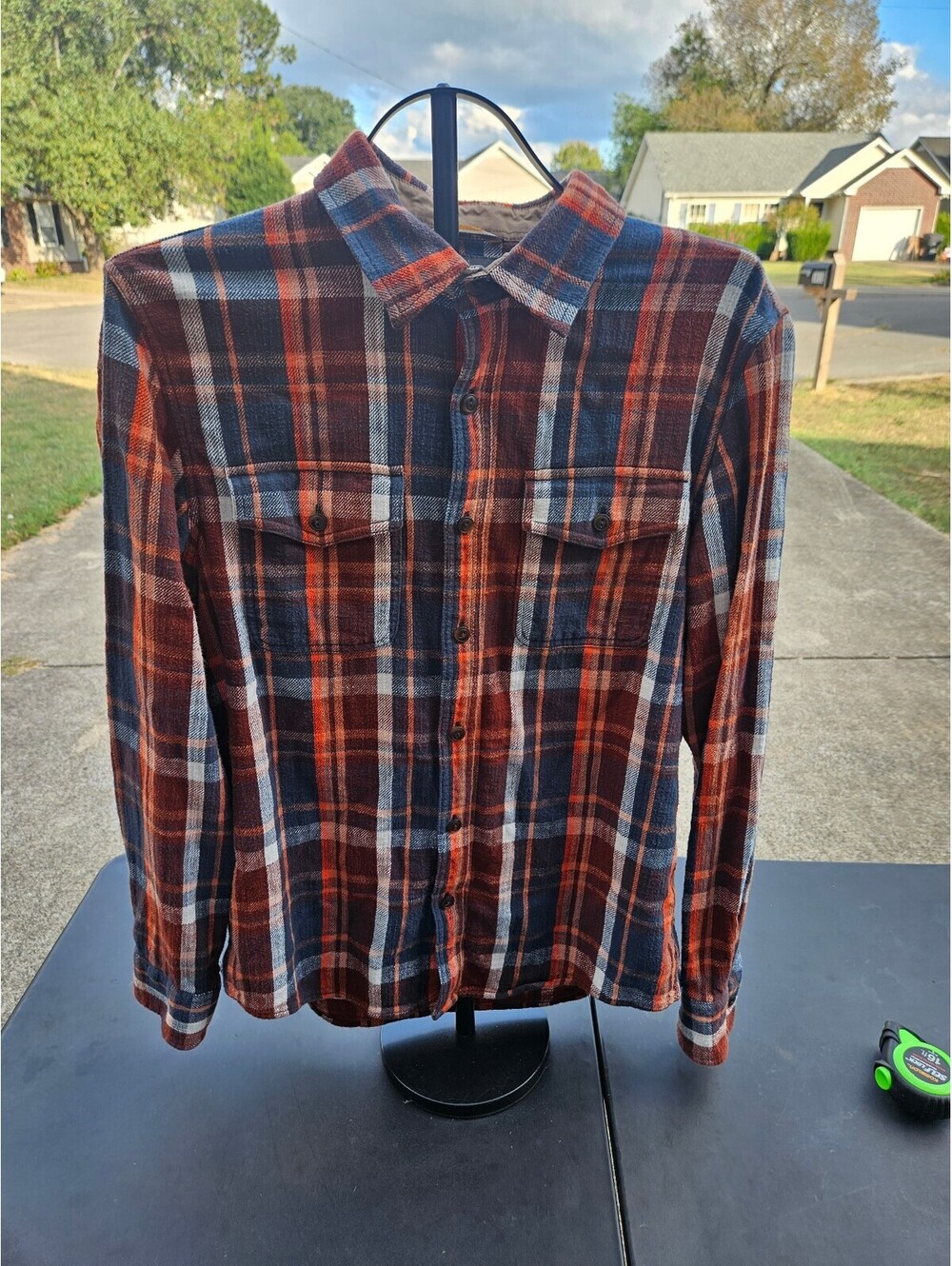 L.L. Bean Signature Men's Flannel Shirt Fleece Lined Orange Blue Size Medium